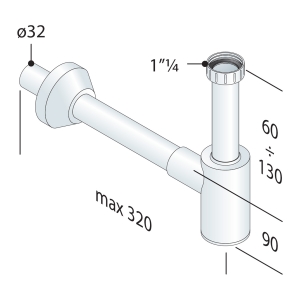 BRUCKNER CRONO mosdó szifon 1'1/4, átm:32mm, fehér (151.108.0)