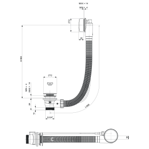 POLYSAN kád le- és túlfolyó, bovdenes, 600mm, átm.:72mm, fehér (71850.10)