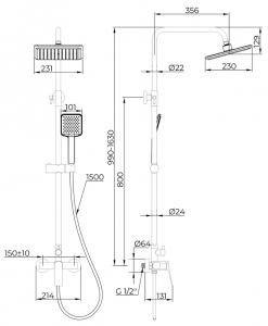 Invena FIRA INVENA TREND zuhanyszett, 3 funkciós, fejzuhannyal, csapteleppel fekete, waterplating