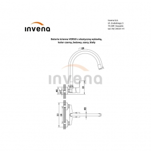 Invena VERSO fali mosogatócsaptelep - flexi kifolyóval, fali, fekete-arany, PVD/Waterplating