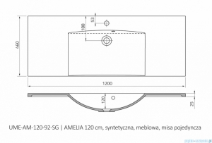 Amelia 120x46 cm öntött műmárvány mosdó