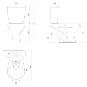 AQUALINE JOSE monoblokkos WC, hátsó kifolyású, 3/6l, duálgombos öblítőmechanikával