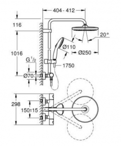 Grohe Tempesta Cosmopolitan System 250 Termosztátos zuhanyrendszer